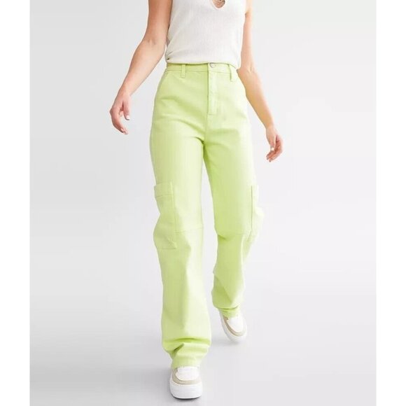 KanCan Signature 90s Straight Cargo Stretch Neon Pants Size 30 - Picture 1 of 16